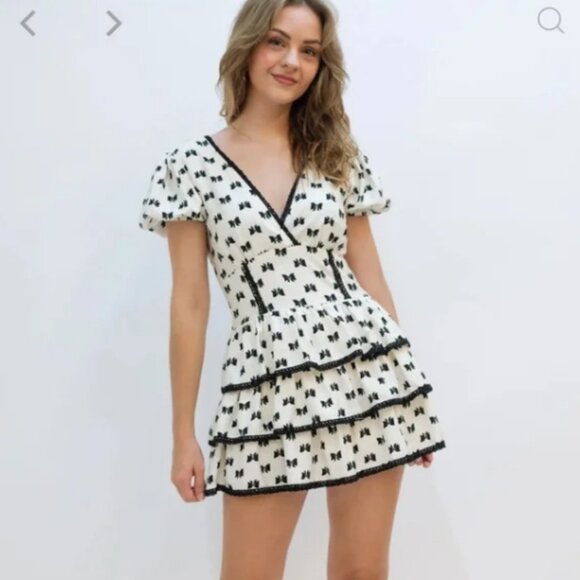 Day + Moon Katherine Tiered Mini Romper Dress Bow ୨୧ Ribbon୨୧ Print🆕📦⌚🏃🏻💨🚚 - Picture 2 of 15